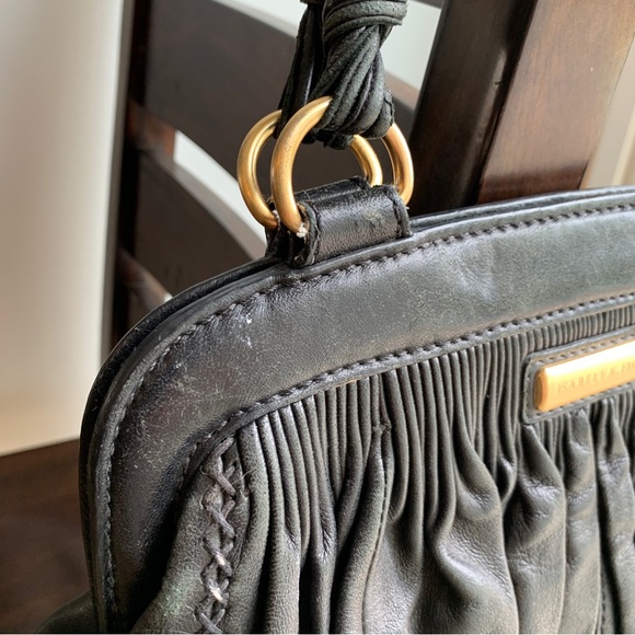 Isabella Fiore Black Leather Purse Puff Celine Large Handbag Pockets Whip Stich - Picture 3 of 14